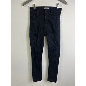 Agolde Sophie High Rise Washed Black Distressed Skinny Jeans Womens Size 24